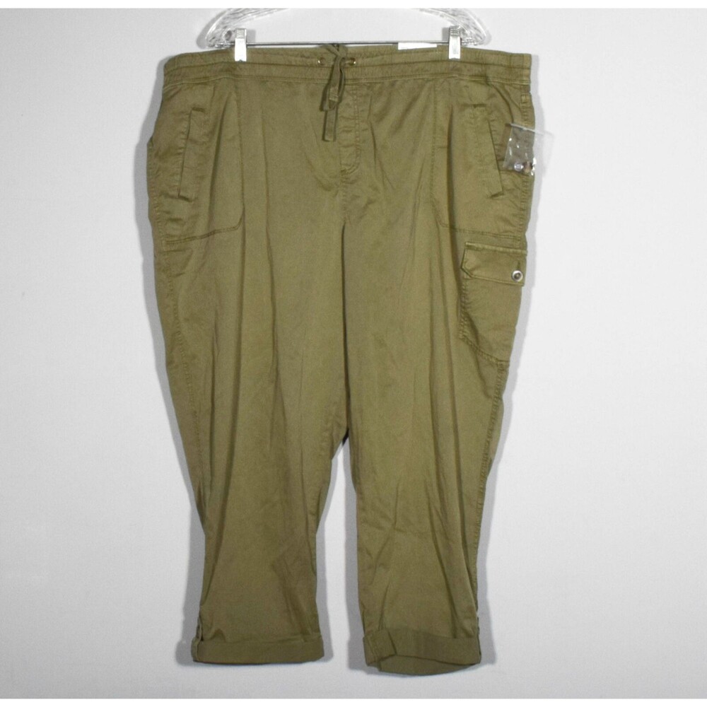 NWT Sonoma Goods For Life Sydney Olive Green Adjustible Waist Capris Sz 22W